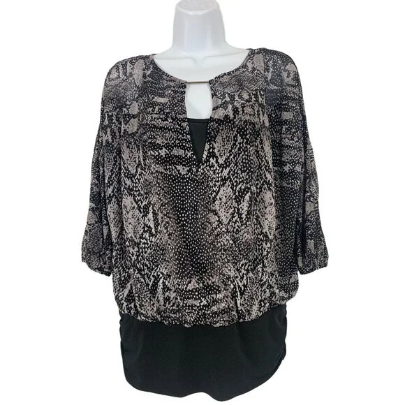 Jennifer Lopez Womens Small Snake Print Blouse With Keyhole Neckline Small - Picture 1 of 13